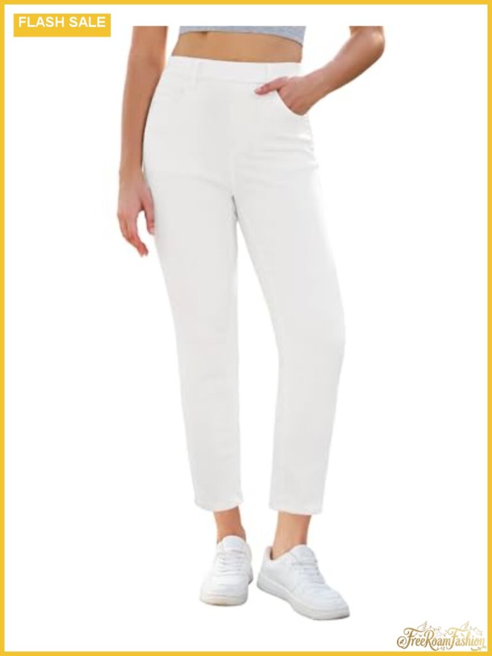 Women's High Waisted Slim Straight Cropped Jeans Pull On Stretch Denim Pants